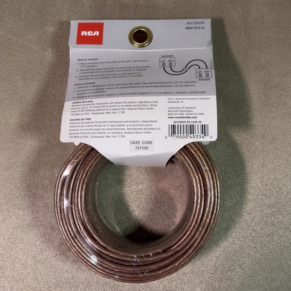 RCA 18 AWG Speaker Wire 50 ft Clear Jacket Raw to Raw (AH1850R) (129)